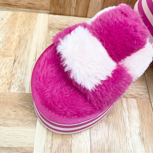 MUDD Stormy Fuchsia/White Fuzzy Elastic Slingback Slides Platform Slippers Sz 9 - Picture 10 of 16